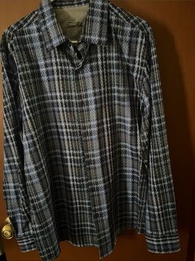 Tasso Elba Black and Blue Plaid Button-Down Shirt